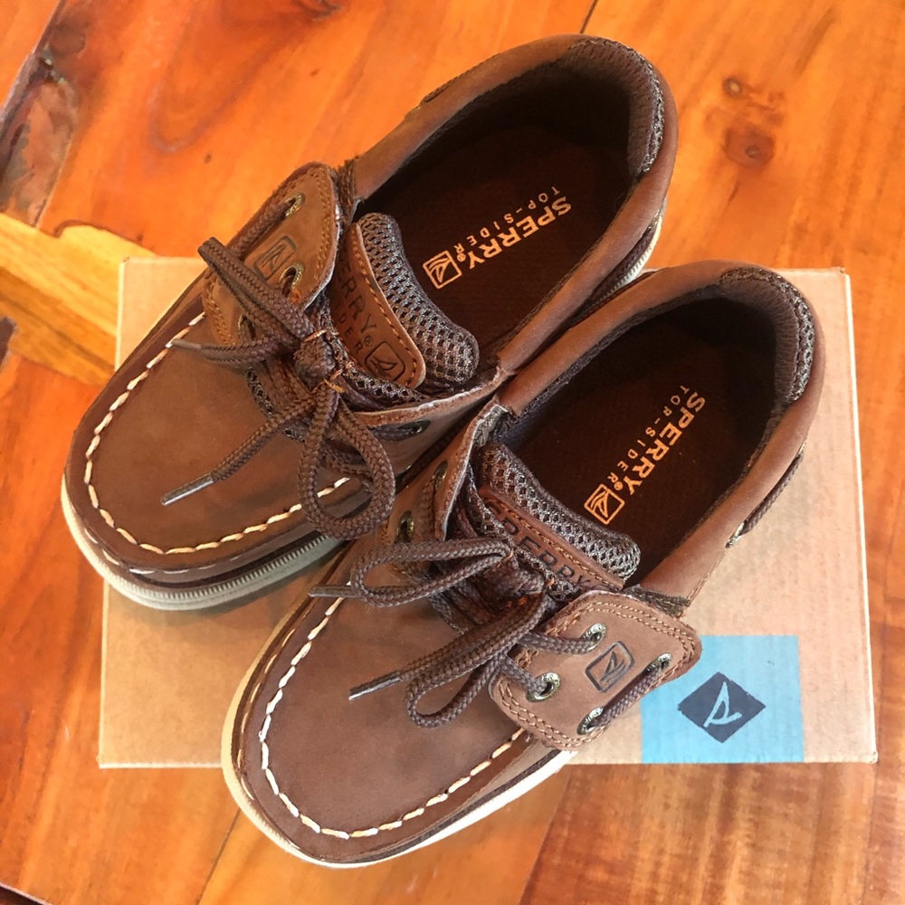 NEW Sperry Lanyard Brown Boat Shoes 8.5 M Boys